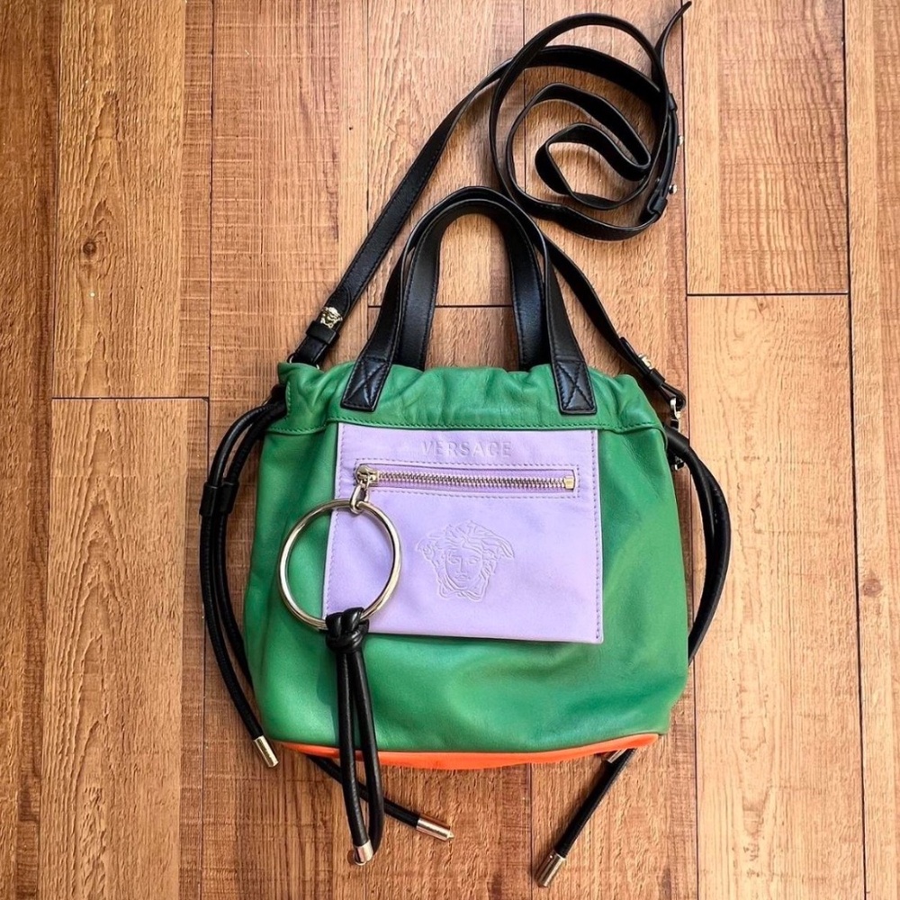 Versace Daydreamer Medusa Leather Rare Colorblock Crossbody Tote Handbag Italy